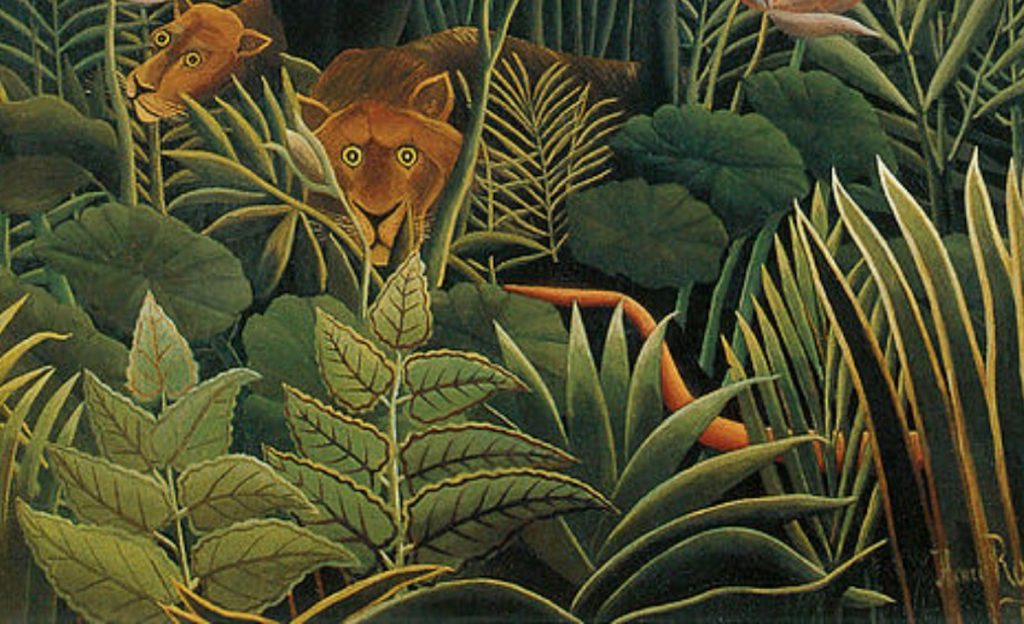 Zooming in the Henri Rousseau painting "The Dream", 1910. 